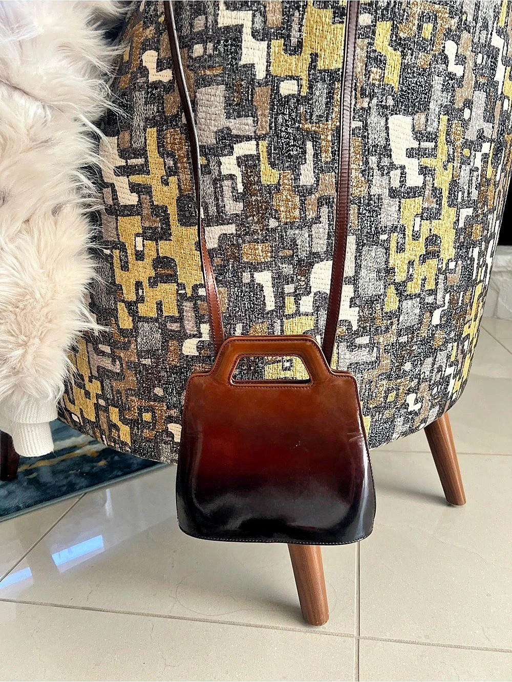 Salvatore Ferragamo Brown & Black Geometric Shoulder Bag - Picture 3 of 12